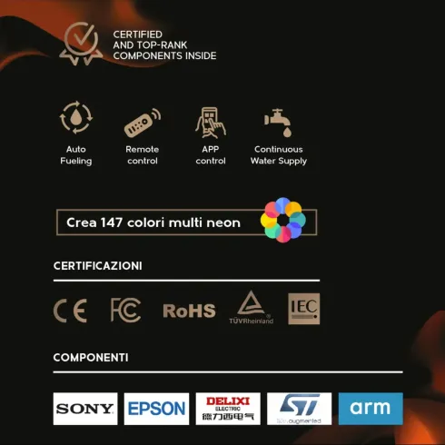 Camino a Vapore Acqueo Effetto Fiamma 3D da Incasso con App 147 Colori