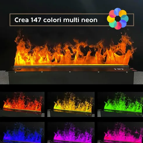 Camino a Vapore Acqueo Effetto Fiamma 3D da Incasso con App 147 Colori