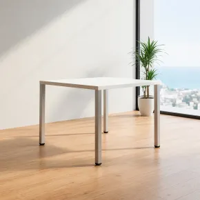 Tavolo da Pranzo Quadrato 80x80 cm Bianco Gambe Alluminio Regolabili 2