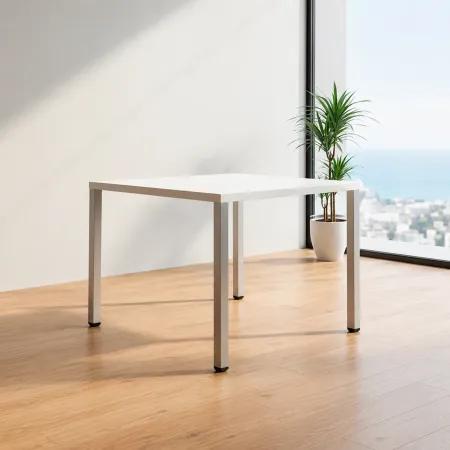 Tavolo da Pranzo Quadrato 80x80 cm Bianco Gambe Alluminio Regolabili