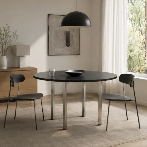 Tavolo Rotondo da Pranzo 90x90 cm Antracite Satinato Gambe Regolabili