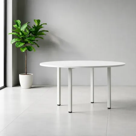 Tavolo Rotondo da Pranzo 90x90 cm Bianco Gambe Alluminio Regolabili