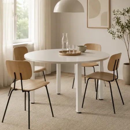 Tavolo Rotondo da Pranzo 90x90 cm Bianco Gambe Alluminio Regolabili