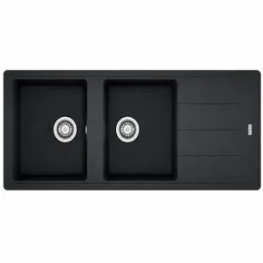 Lavello 2 Vasche 116x50 cm Fragranite Nero Gocciolatoio Reversibile