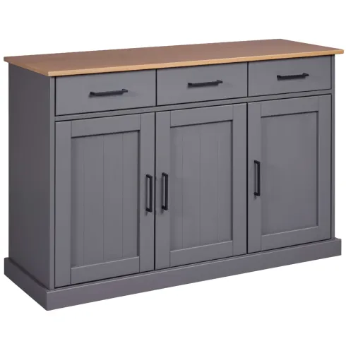 Credenza 3 Ante 3 Cassetti Madia in Legno Massello Grigio Rovere