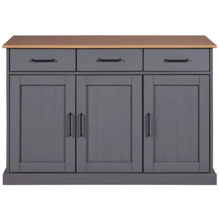 Credenza 3 Ante 3 Cassetti Madia in Legno Massello Grigio Rovere