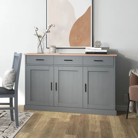 Credenza 3 Ante 3 Cassetti Madia in Legno Massello Grigio Rovere