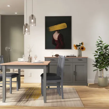 Credenza 3 Ante 3 Cassetti Madia in Legno Massello Grigio Rovere