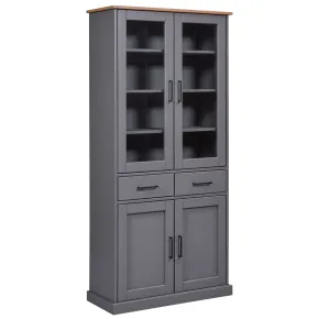 Vetrina 4 Ante 2 Cassetti Credenza Soggiorno in Legno Grigio Rovere