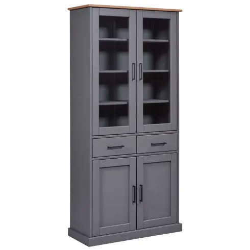 Vetrina 4 Ante 2 Cassetti Credenza Soggiorno in Legno Grigio Rovere