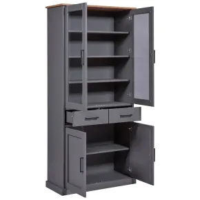 Vetrina 4 Ante 2 Cassetti Credenza Soggiorno in Legno Grigio Rovere 2