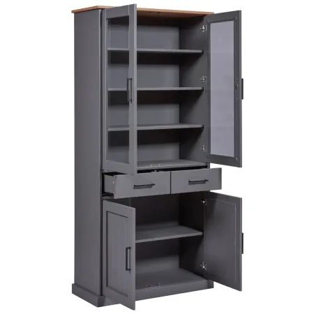 Vetrina 4 Ante 2 Cassetti Credenza Soggiorno in Legno Grigio Rovere