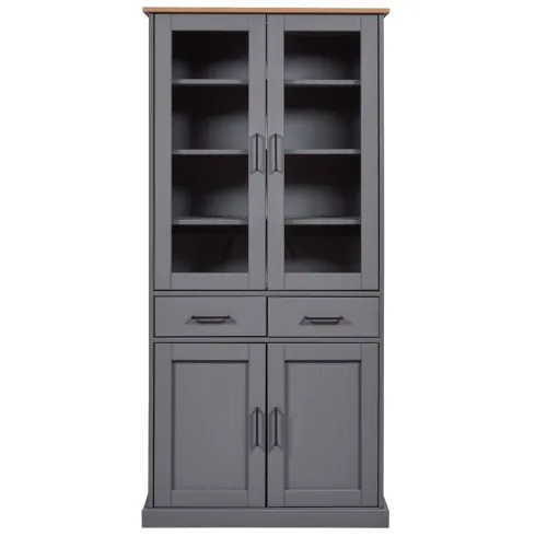 Vetrina 4 Ante 2 Cassetti Credenza Soggiorno in Legno Grigio Rovere
