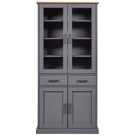 Vetrina 4 Ante 2 Cassetti Credenza Soggiorno in Legno Grigio Rovere