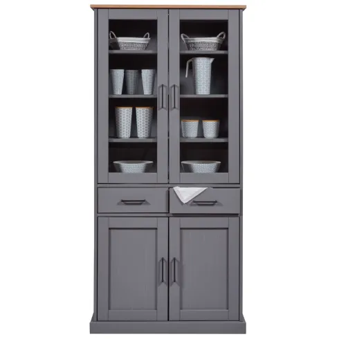 Vetrina 4 Ante 2 Cassetti Credenza Soggiorno in Legno Grigio Rovere