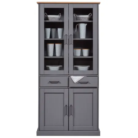 Vetrina 4 Ante 2 Cassetti Credenza Soggiorno in Legno Grigio Rovere