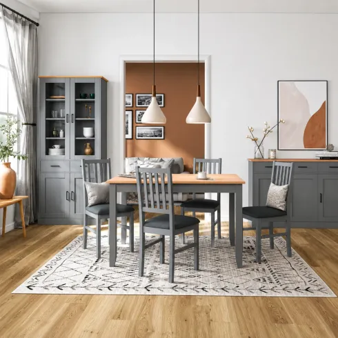 Vetrina 4 Ante 2 Cassetti Credenza Soggiorno in Legno Grigio Rovere