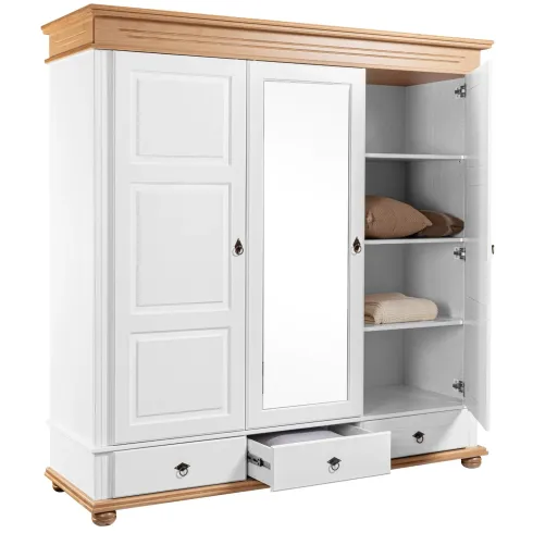 Armadio Camera da Letto 3 Ante con Specchio in Legno Bianco Rovere