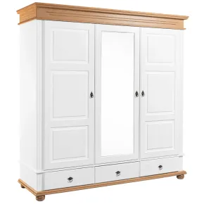 Armadio Camera da Letto 3 Ante con Specchio in Legno Bianco Rovere