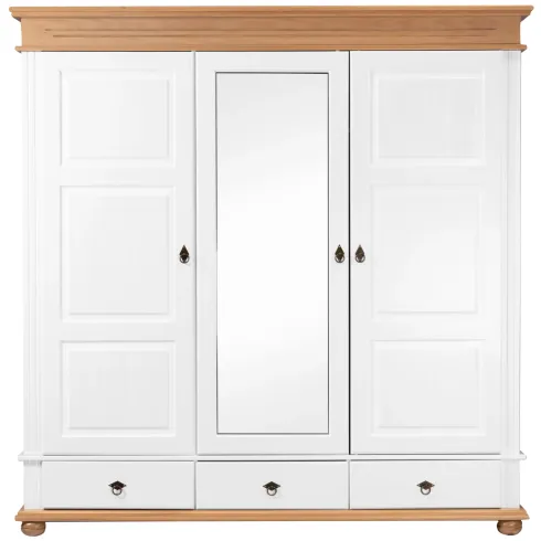 Armadio Camera da Letto 3 Ante con Specchio in Legno Bianco Rovere