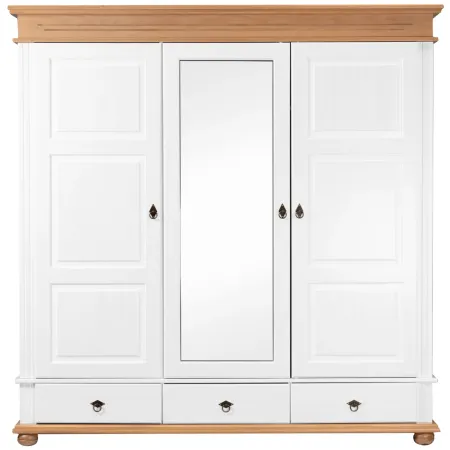 Armadio Camera da Letto 3 Ante con Specchio in Legno Bianco Rovere
