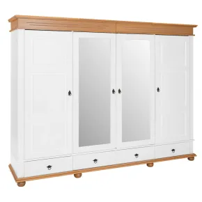Armadio Camera da Letto 4 Ante Specchi 4 Cassetti Legno Bianco Rovere