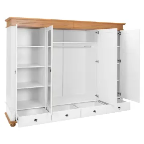 Armadio Camera da Letto 4 Ante Specchi 4 Cassetti Legno Bianco Rovere 2