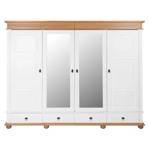 Armadio Camera da Letto 4 Ante Specchi 4 Cassetti Legno Bianco Rovere