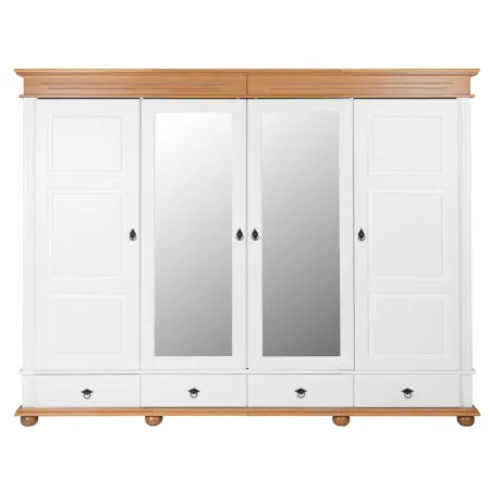 Armadio Camera da Letto 4 Ante Specchi 4 Cassetti Legno Bianco Rovere