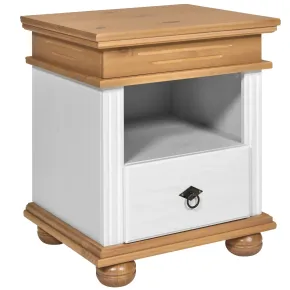 Comodino con Cassetto per Camera da Letto in Legno Bianco Rovere