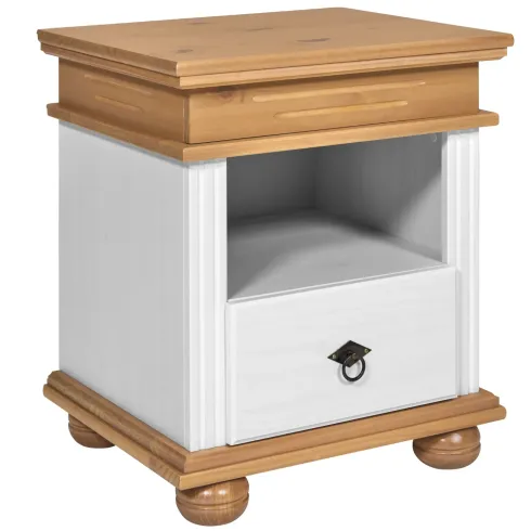 Comodino con Cassetto per Camera da Letto in Legno Bianco Rovere