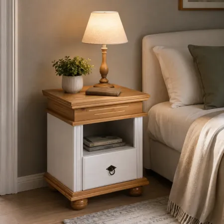 Comodino con Cassetto per Camera da Letto in Legno Bianco Rovere