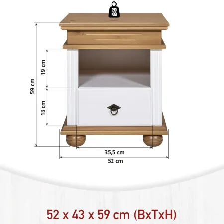 Comodino con Cassetto per Camera da Letto in Legno Bianco Rovere