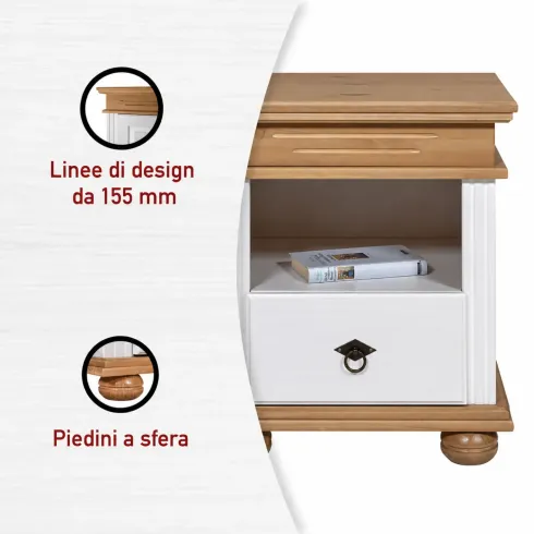 Comodino con Cassetto per Camera da Letto in Legno Bianco Rovere