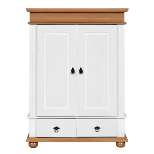 Armadio a 2 Ante con 2 Cassetti Camera da Letto in Legno Bianco Rovere