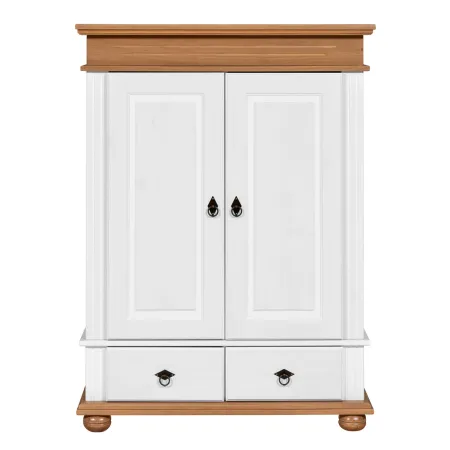 Armadio a 2 Ante con 2 Cassetti Camera da Letto in Legno Bianco Rovere