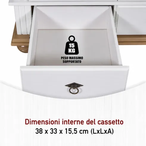 Armadio a 2 Ante con 2 Cassetti Camera da Letto in Legno Bianco Rovere