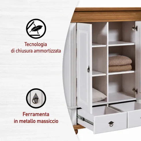 Armadio a 2 Ante con 2 Cassetti Camera da Letto in Legno Bianco Rovere
