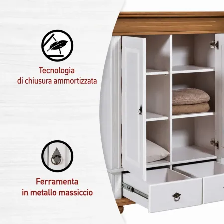 Armadio a 2 Ante con 2 Cassetti Camera da Letto in Legno Bianco Rovere