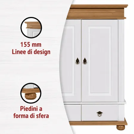 Armadio a 2 Ante con 2 Cassetti Camera da Letto in Legno Bianco Rovere