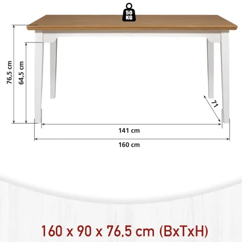 Tavolo da Pranzo Bianco Rovere 160x90x76,5 cm in Legno Massello