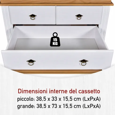 Cassettiera per Camera da Letto 5 Cassetti in Legno Bianco Rovere