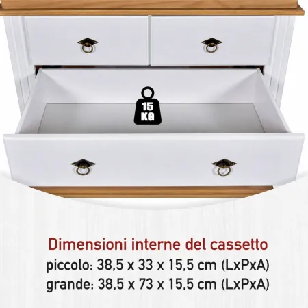 Cassettiera per Camera da Letto 5 Cassetti in Legno Bianco Rovere
