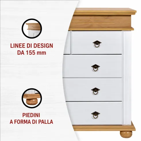 Cassettiera per Camera da Letto 5 Cassetti in Legno Bianco Rovere