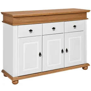 Credenza da Cucina in Legno Massello Bianco Rovere 3 Ante 3 Cassetti