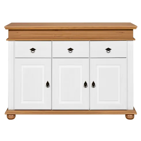 Credenza da Cucina in Legno Massello Bianco Rovere 3 Ante 3 Cassetti