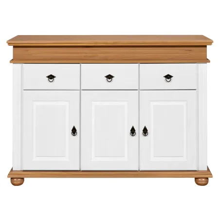 Credenza da Cucina in Legno Massello Bianco Rovere 3 Ante 3 Cassetti