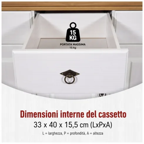 Credenza da Cucina in Legno Massello Bianco Rovere 3 Ante 3 Cassetti