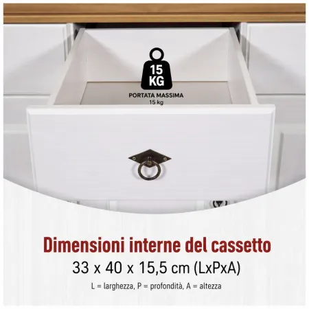 Credenza da Cucina in Legno Massello Bianco Rovere 3 Ante 3 Cassetti