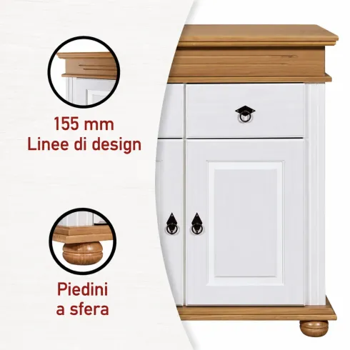 Credenza da Cucina in Legno Massello Bianco Rovere 3 Ante 3 Cassetti